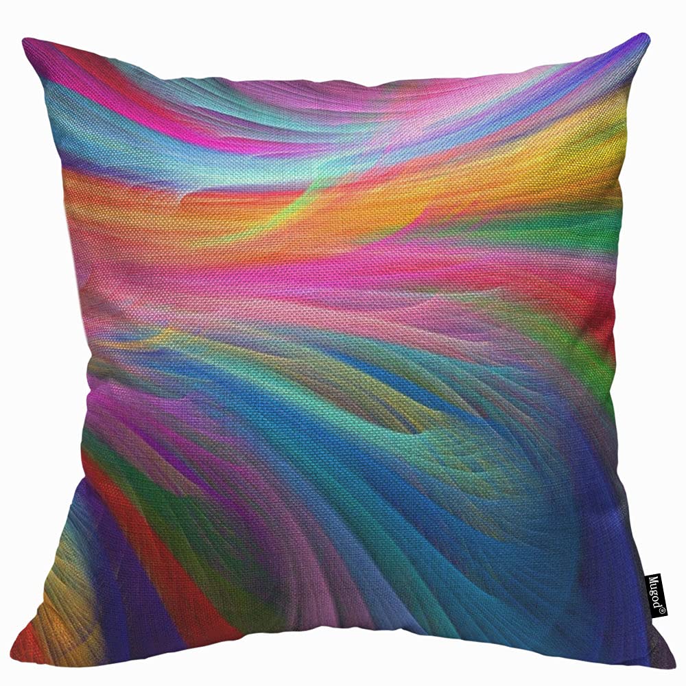 Mugod Multicolor Rainbow Cushion Cover Throw Pillow Covers Abstract Fractall Rainbow Ocean Pillow Case for Men Women Decorative Home Sofa Chair Couch 45x45cm/18x18 Inch