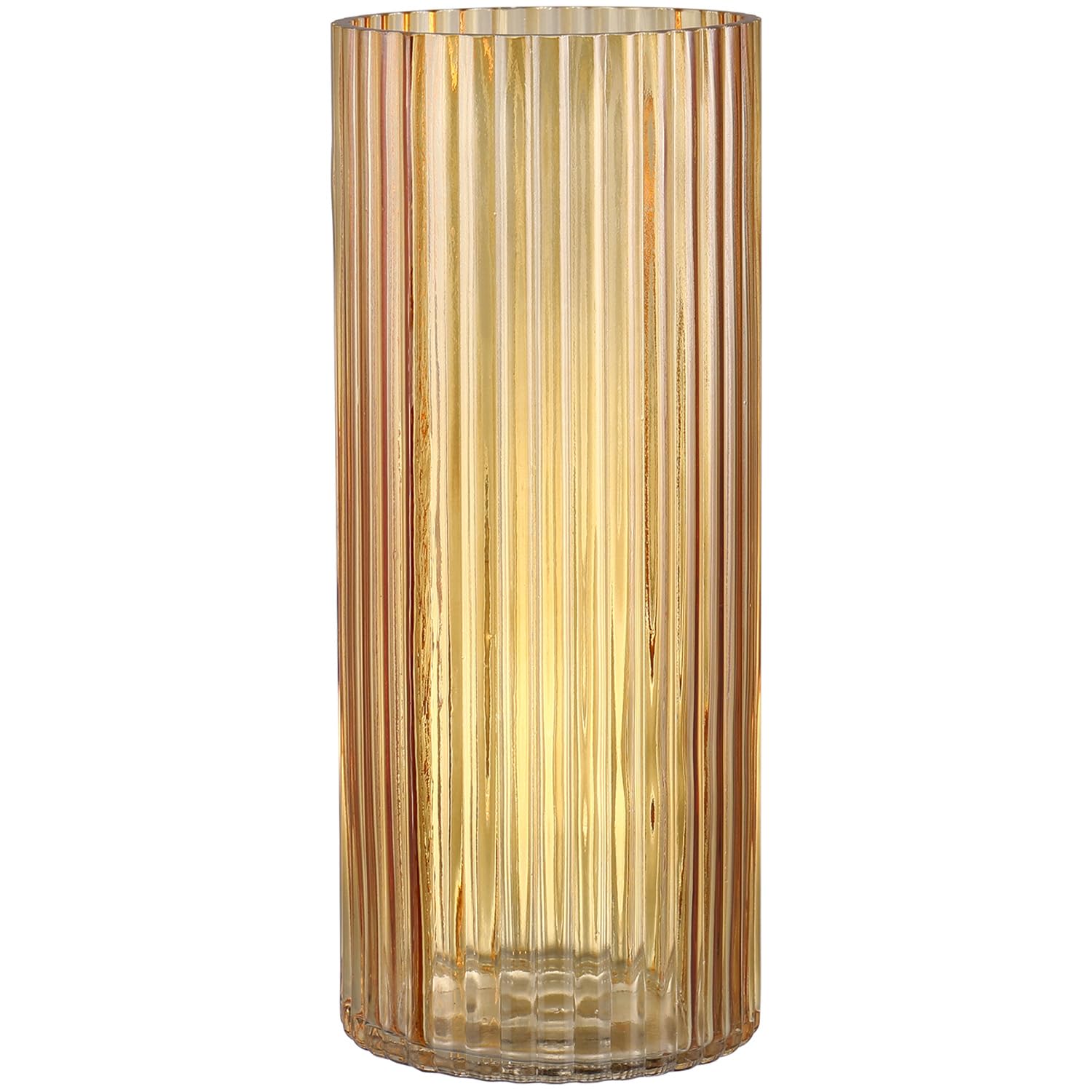 Photo 1 of YANWE1 Amber Glass Vase, Flower Vase, Ribbed Glass Vase, Modern Vase, Glass Vase for Flowers, Tall Glass Vase, Yellow Glass Vase for Living Room, Dining Table, Office, Wedding, Bookshelf, 12 Inches