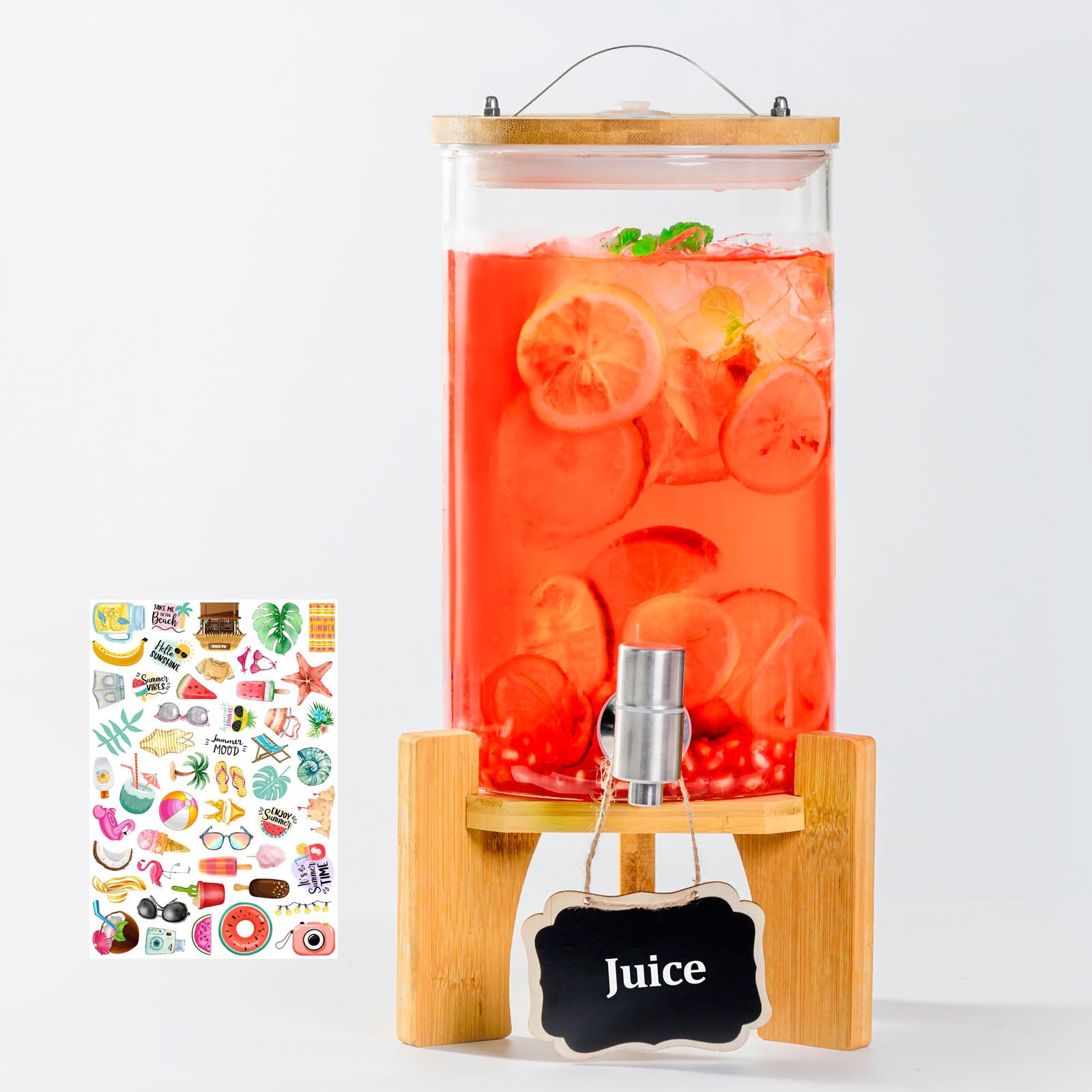 Photo 1 of 1.2 Gallon Large Glass Drink Dispenser For Parties, Beverage Dispenser with Bamboo Wood Stand and Stainless Steel Spigot, Juice, Lemonade, Water jug dispenser, Laundry Detergent Dispenser (1 PACK)