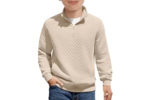 Haloumoning Boys Quarter Zip Quilted Sweatshirts Kids Fashion Long Sleeve Pullover Clothes 5-14 Years