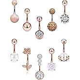 Vsnnsns 14G Belly Button Ring 316L Stainless Surgical Steel Belly Button Piercing Diamond CZ Opal Belly Rings Flower Belly Button Ring Navel Rings Piercing Jewelry for Women Men Silver Rose Gold