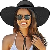 Foldable Wide Brim Straw Sun Hat for Women Girls, UV Protection Boho Visor Hat, Fashion Outdoor Sun Hat for Beach Travel