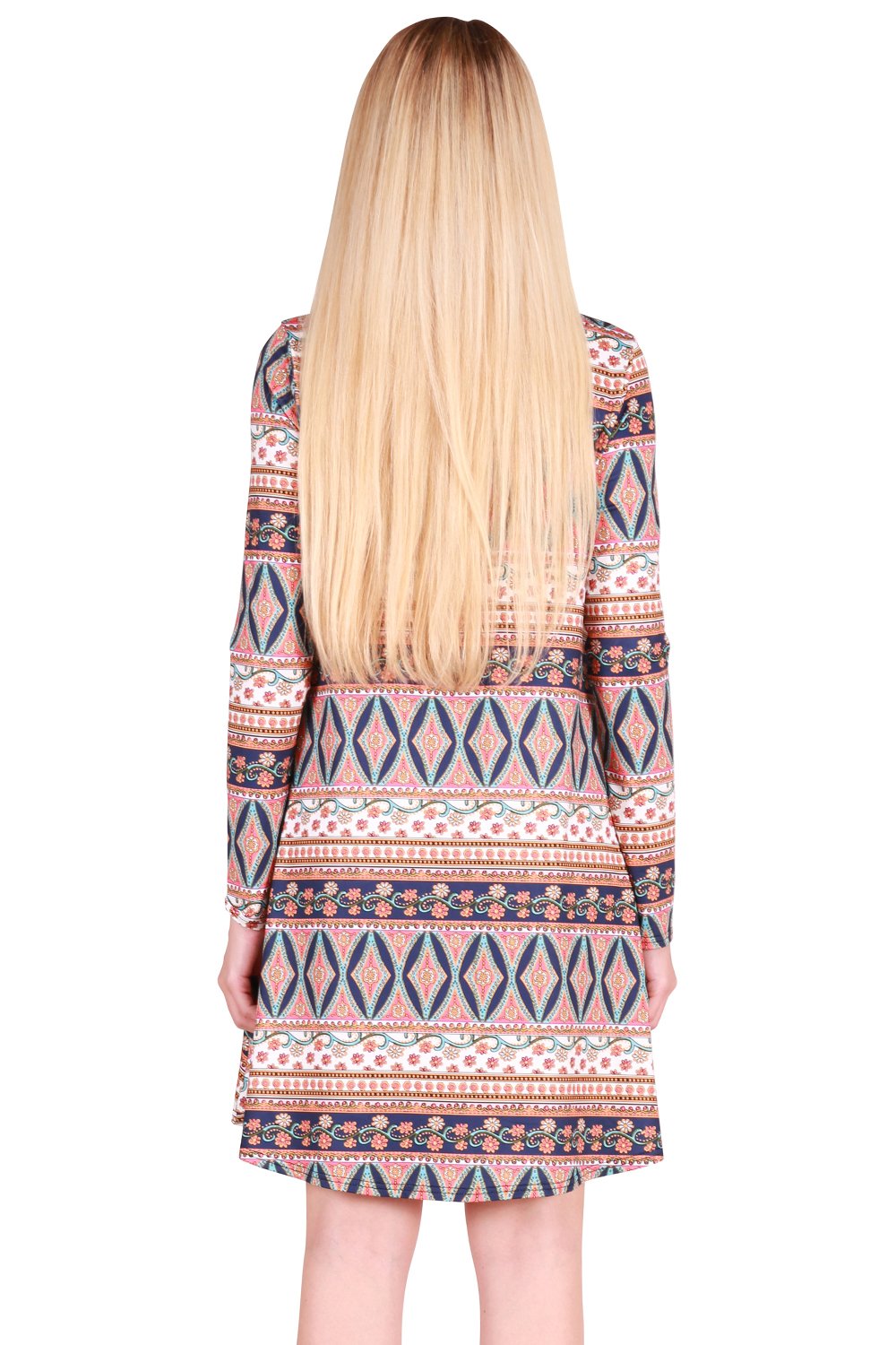 DawnRaid Womens Long Sleeve Midi Dress with Pockets Swing Midi Sweater Dresses Floral M