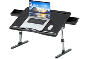 Laptop Bed Tray Table [Luxury PVC Leather], Adjustable and Foldable Lap Desk with 2 Drawers, Multifunctional Table for Workin
