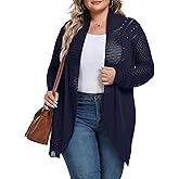 TIANZHU Plus Size Lightweight Long Crochet Cardigan for Women Open Front Knit Cardigan Sweaters Casual Loose Coat