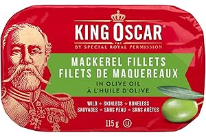 King Oscar, Skinless & Boneless Mackerel Fillets in Olive Oil, 115 Gram Cans (Pack of 12)