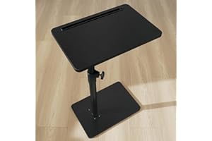 YUHFERA Sofa Armrest Tray Table for Couch - 360° Swivel Height Adjustable End for Small Spaces, Snack Side Table for Bed or Chair with Phone & Tablet Slot (Black,Standard)