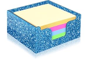 Rouidr Acrylic Sticky Note Holder, Self Stick Note Pad Holder, 3.94 x 3.94 Inch Glitter Memo Pad Dispenser Organizer for School Office Home Desk Supplies, Blue