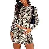 Women's Two Piece Skirt Sets - Long Sleeve Crop Tops and High Waisted Mini Y2K Bodycon Pencil Skorts Skirts with Shorts