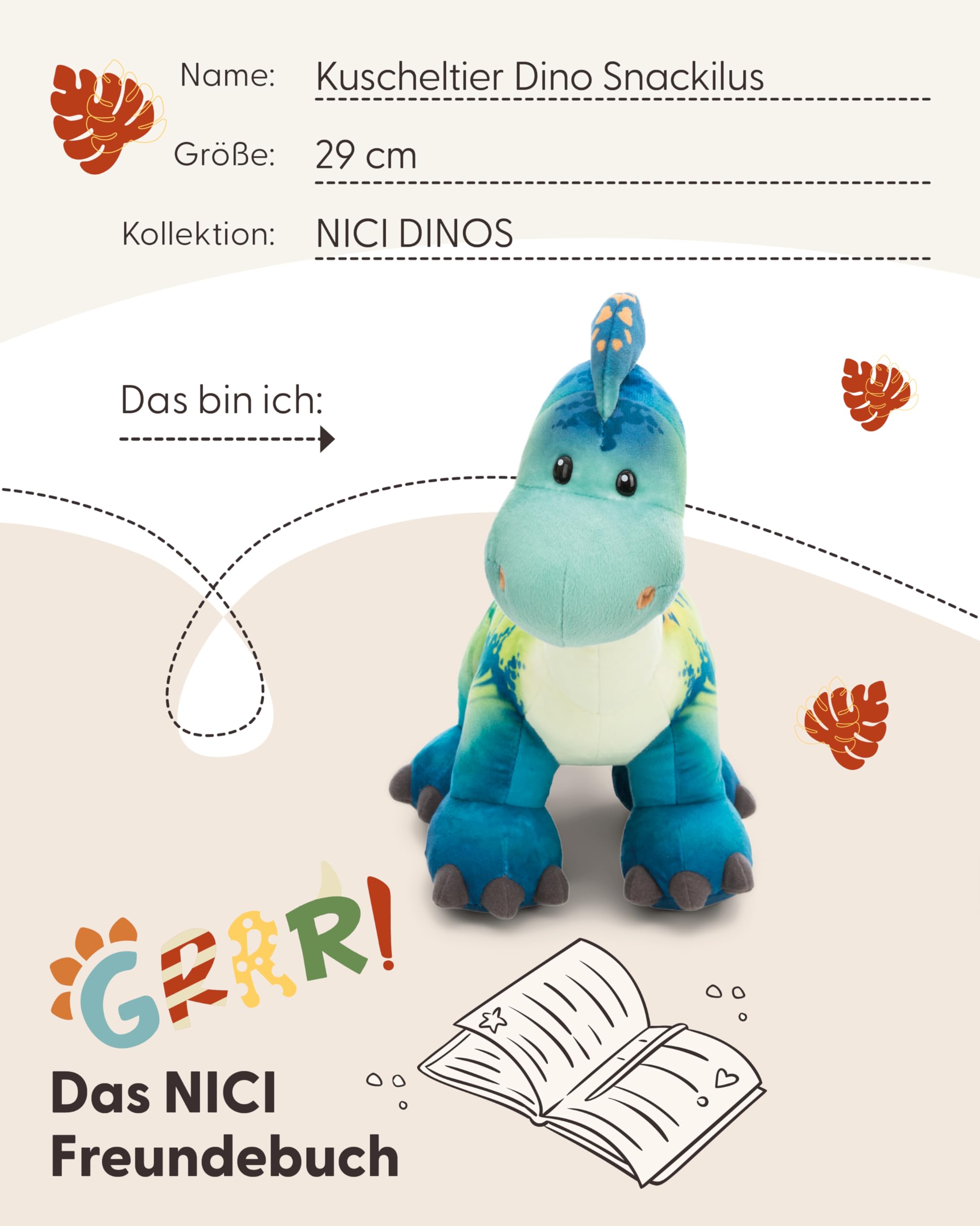 NICI Kuscheltier Dino Snackilus 29cm - blau - Weiches Plüschtier – niedliches Stofftier zum Kuscheln & Spielen – tolle Geschenkidee für Kinder & Erwachsene - 61571 5
