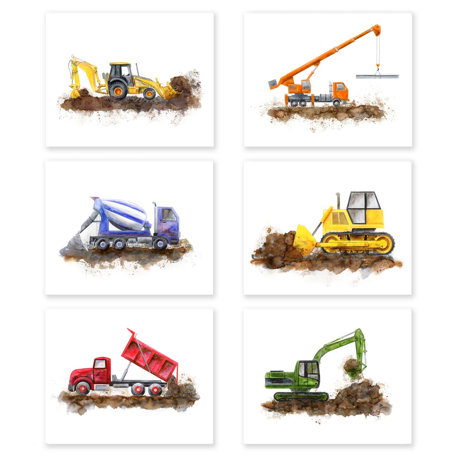 Amazon Com Construction Nursery Set Of 6 Prints Boy Room Decor Crane Cement Mixer Bulldozer Backhoe Excavator Dump Truck Selection Of Alternate Vehicles And Sizes Available Handmade