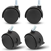 Murtenze 2 Inch Black Plastic Stem Casters Set of 4 | M8 Threaded, Nylon Furniture Wheel Replacement, 360 Degree Swivel Stem Wheels, 2 with Brake, 2 with No Brake
