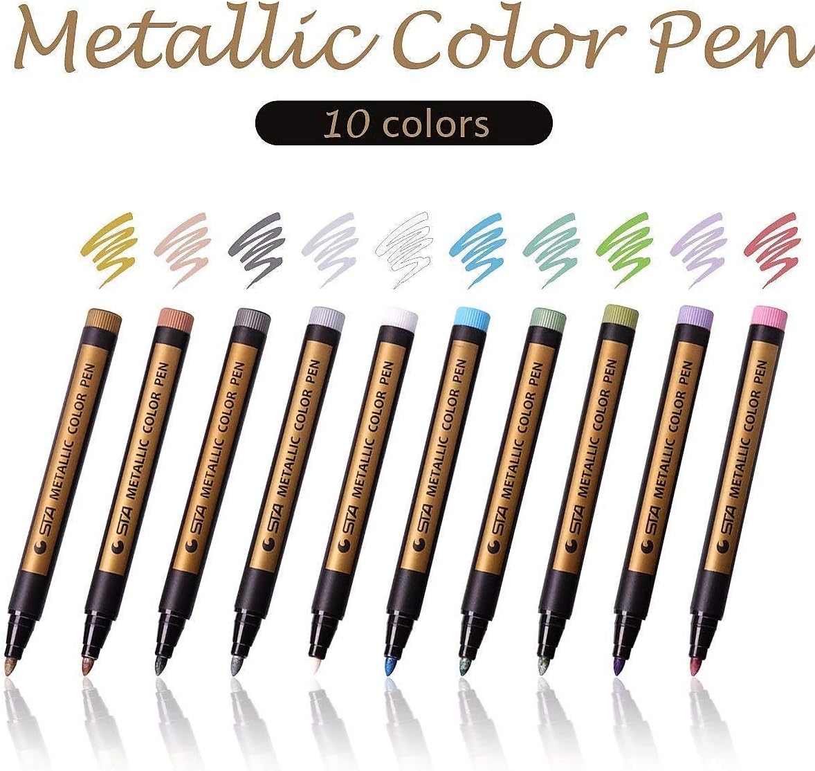 Metallic Paint Marker Pens, Metallic pens for Pebble Painting, Rock Painting, Photo Albums, Scrapbooking & Journaling, Calligraphy, Wood, Christmas Crafts and Decorations, Adult Colouring.10 Colours