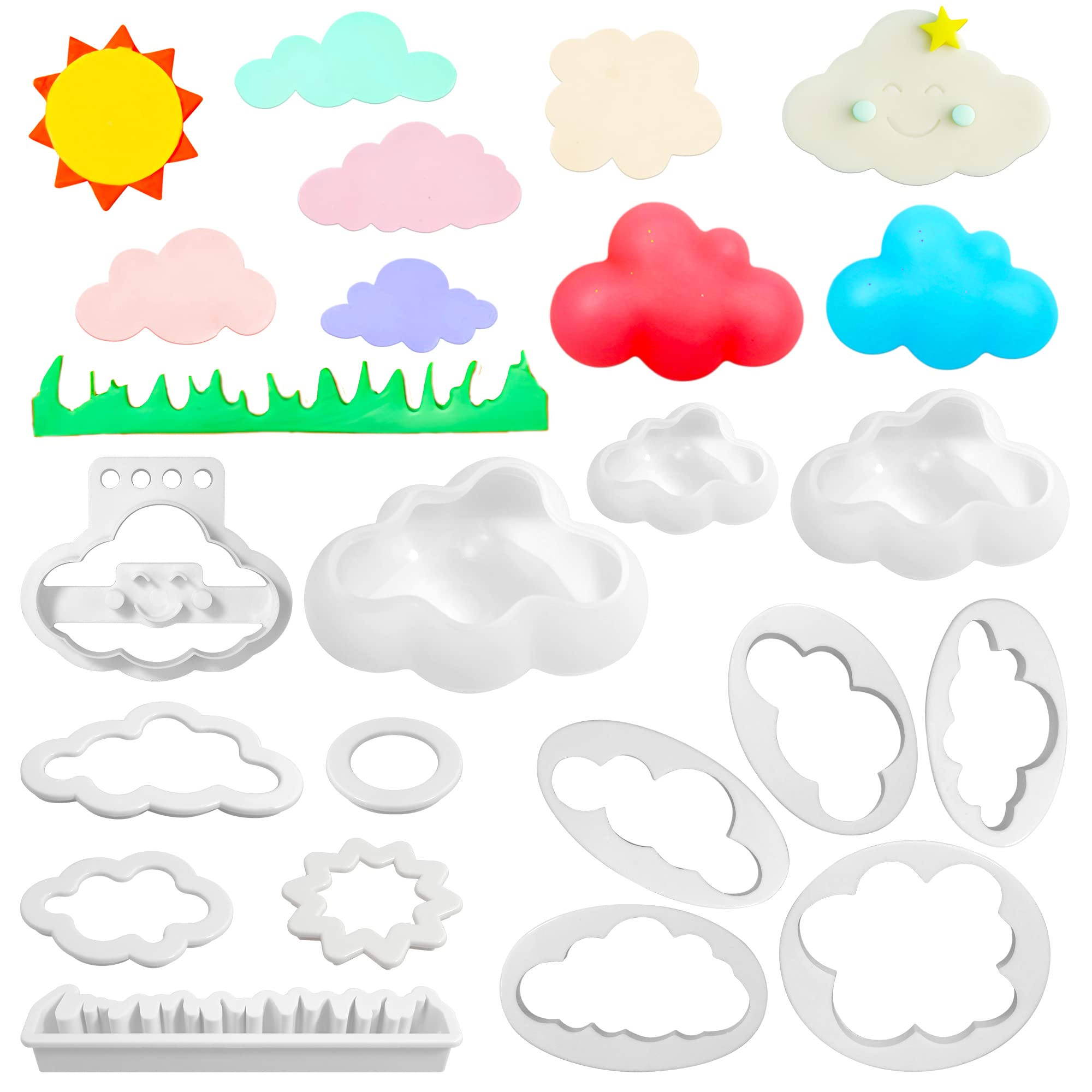 Photo 1 of 14 Pieces Cloud Shape Mold Set Cloud Cookie Cutters 3D Cloud Silicone Molds Fondant Cloud Cutter Cake Mold Fondant Cutter