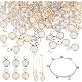 HOBBIESAY Stainless Steel Trim Crystal Birthstone Charms Rhinestone Pendants Mixed Jewelry Making Charms Pendants Flat Round Pendant for DIY Bracelets Necklaces Jewelry Making