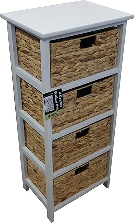 4 Drawer Wicker Chest With White Wooden Frame Household Storage