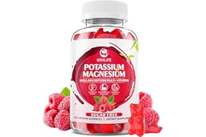 GRNLIFE Potassium Magnesium Supplement Gummies, Potassium Gummies for Adults Kids, High Absorption Magnesium Glycinate for Leg Cramps & Immune Health, Sugar-Free, Raspberry Flavors, 60 Count