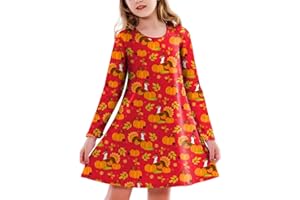 Deerose Girl Thanksgiving Dress Long Sleeve Xmas Christmas Dresses 3-14 Years