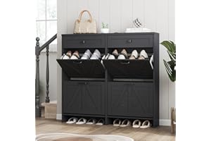 Halitaa Shoe Cabinet with 4 Flip Drawers & 2 Drawers,Farmhouse Shoe Storage Cabinet for Entryway,Slim Freestanding Organizer Rack for Front Door Entrance,Black