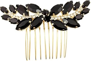 BETITETO Bridal Hair Comb Emerald Green Crystal Wedding Hair Piece Pin Accessories for Women Girls Party (Black)