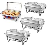 Chafing Dishes for Buffet 4 Pack 9 Quart Stainless Steel Chafer Buffet Servers and Warmers Set with Folding Frame for Weddings Parties Banquets Catering Events