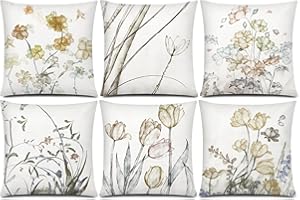 COMMINY Sage Green Flower Pillow Cover 18x18 Set of 6 Minimalist Modern Throw Pillow Cover Square Cushion Covers for Outdoor Couch Sofa Living Room Home Decor