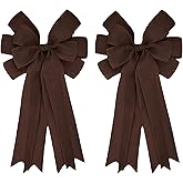 Meseey Double Pack 20X10 Inch Oversized Brown Burlap Bows Farmhouse Christmas Tree Topper & All-Weather Wreaths Decor, Heavy Duty Gift Wrapping Accents for Front Door/Cabinet (Brown)