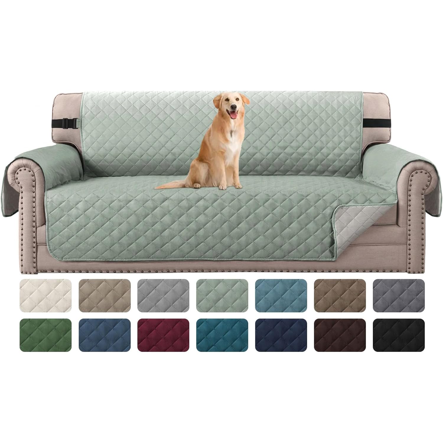 Photo 1 of H.VERSAILTEX Reversible Couch Covers for 3 Cushion Couch Water Repellent Couch Cover for Sofa Dog Couch Cover Protector Non Slip Furniture Protector with Elastic Strap(Sofa, Desert Sage/Beige)