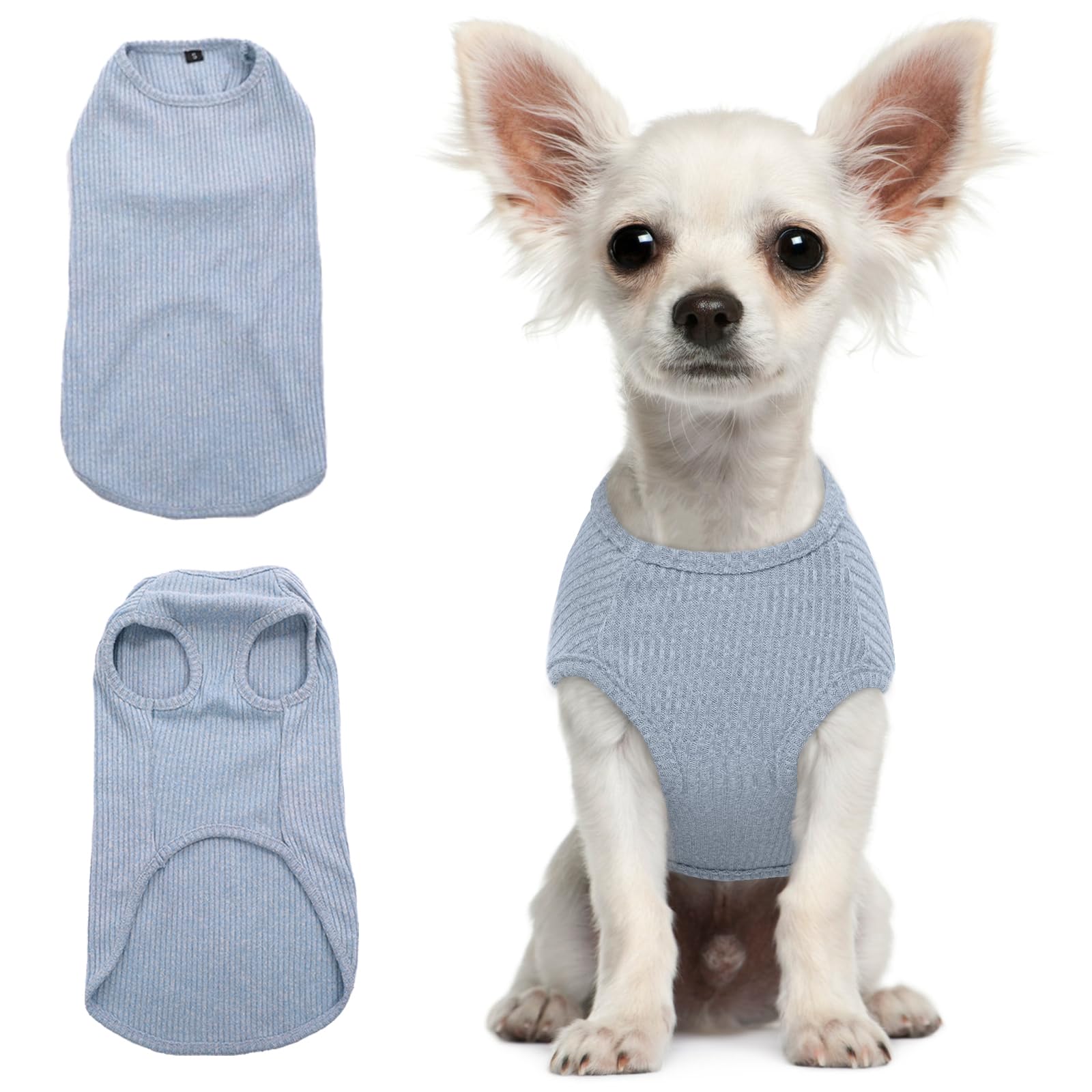 Hjumarayan Dog Tshirt - Summer Knitted Jumpers Soft Stretchy Clothes for Small Dogs Shirts, Striped T Shirt for Chihuahua, Toy Poodle, pomeranian, Yorkshire (Blue XS) — image 1