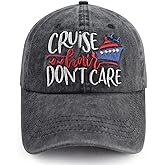 Cruise Hair Don't Care Hats for Men Women, Adjustable Vintage Embroidered Washed Cotton Denim Boat Baseball Cap