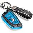 CTRINEWS for BMW Key Fob Cover with Carbon Fiber Style Belt Keychain, Upgraded Blade Shape Soft TPU Surface Grain Key Case for New BMW Key Fob Shell (Red, B)
