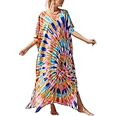 IMAGEKOPE Kaftan Dresses for Women Plus Size Bathing Suit Cover up Vneck Batwing Dress Loose fit Moroccan Caftan mumu Dresses