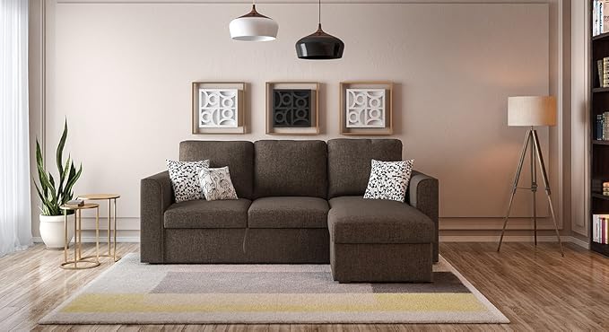 Urban Ladder Kowloon Three Seater Sectional Sofa Cum Bed with Storage (Matte Finish, Brown)