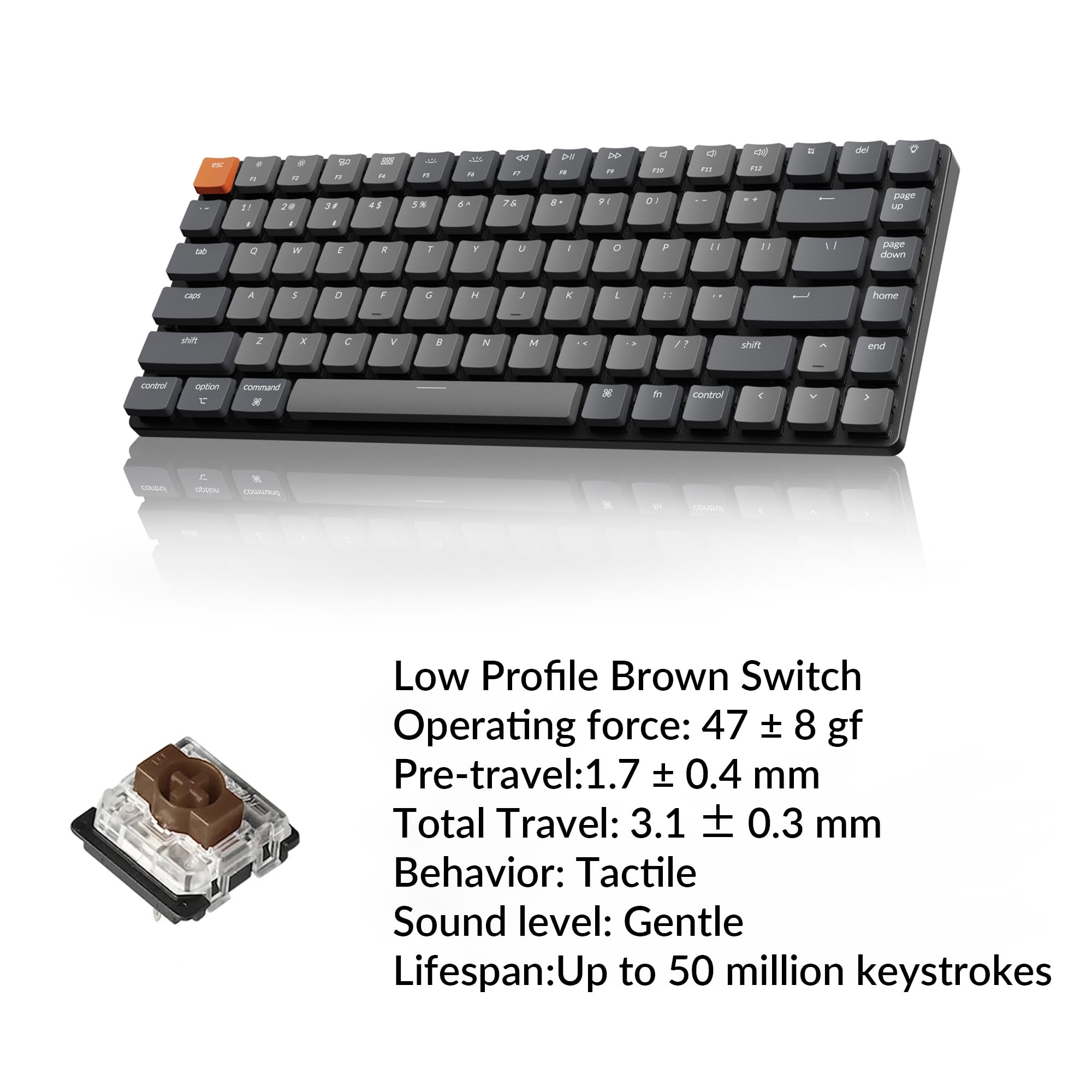 Keychron K3 Version 2, 84 Keys Ultra-Slim Wireless Bluetooth/USB Wired Mechanical Keyboard with White LED Backlit, Low-Profile Keychron Mechanical Brown Switch Compatible with Mac Windows