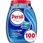 Persil Original Ultra Pacs Laundry Detergent, 100 Count | Deep Clean &amp; Care, Single-Dose Convenience, Protects Colors, Fights Stains, HE Safe, All Water Temperatures