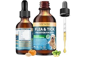 VICSOM Natural Flea and Tick Prevention for Dogs, Oral Herbal Dog Flea and Tick Treatment Drops with Pumpkin Seed & Black Walnut for Dogs, Skin & Coat Care - Digestive & Immune for All Breeds and Ages, 60ml