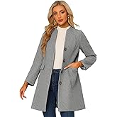 Allegra K Women's Winter Coat Elegant V Neck Collarless Single Breasted Long Pea Coats