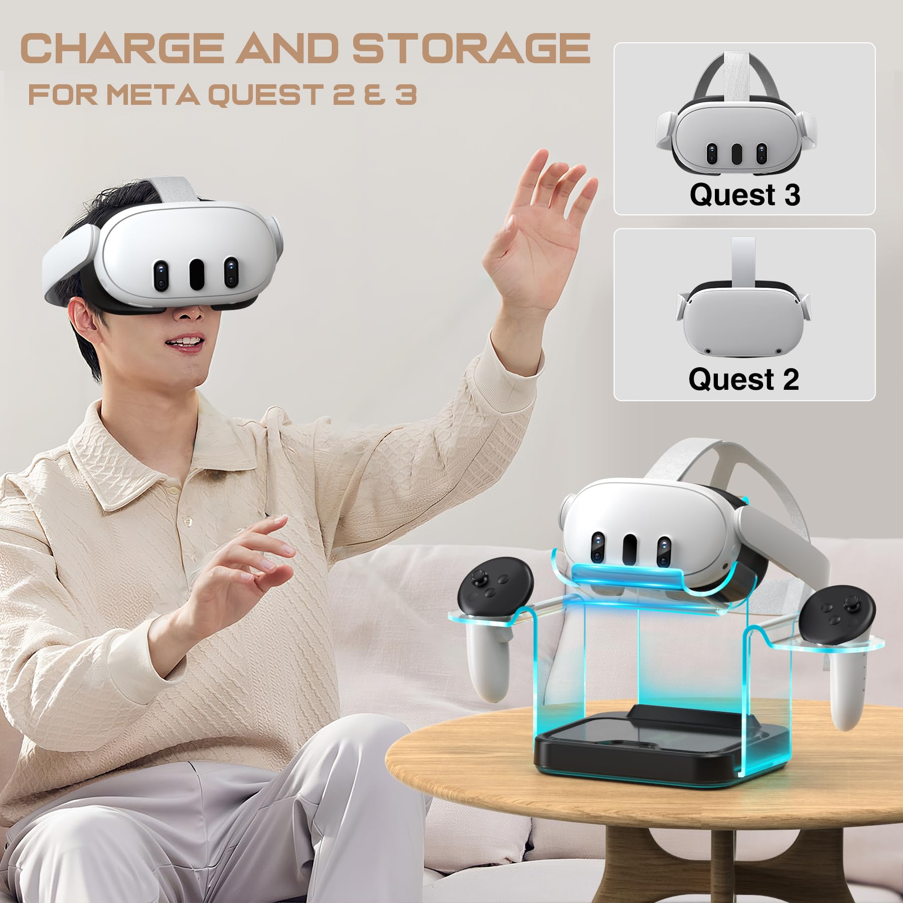 Charging Dock for Oculus Meta Quest3/ 3S / 2, VR Headset Charging Station with Adapter,USB A to C Cable and 4 Rechargeable Replacemnt Batteries (Charging Dock for Quest3/3S/2)