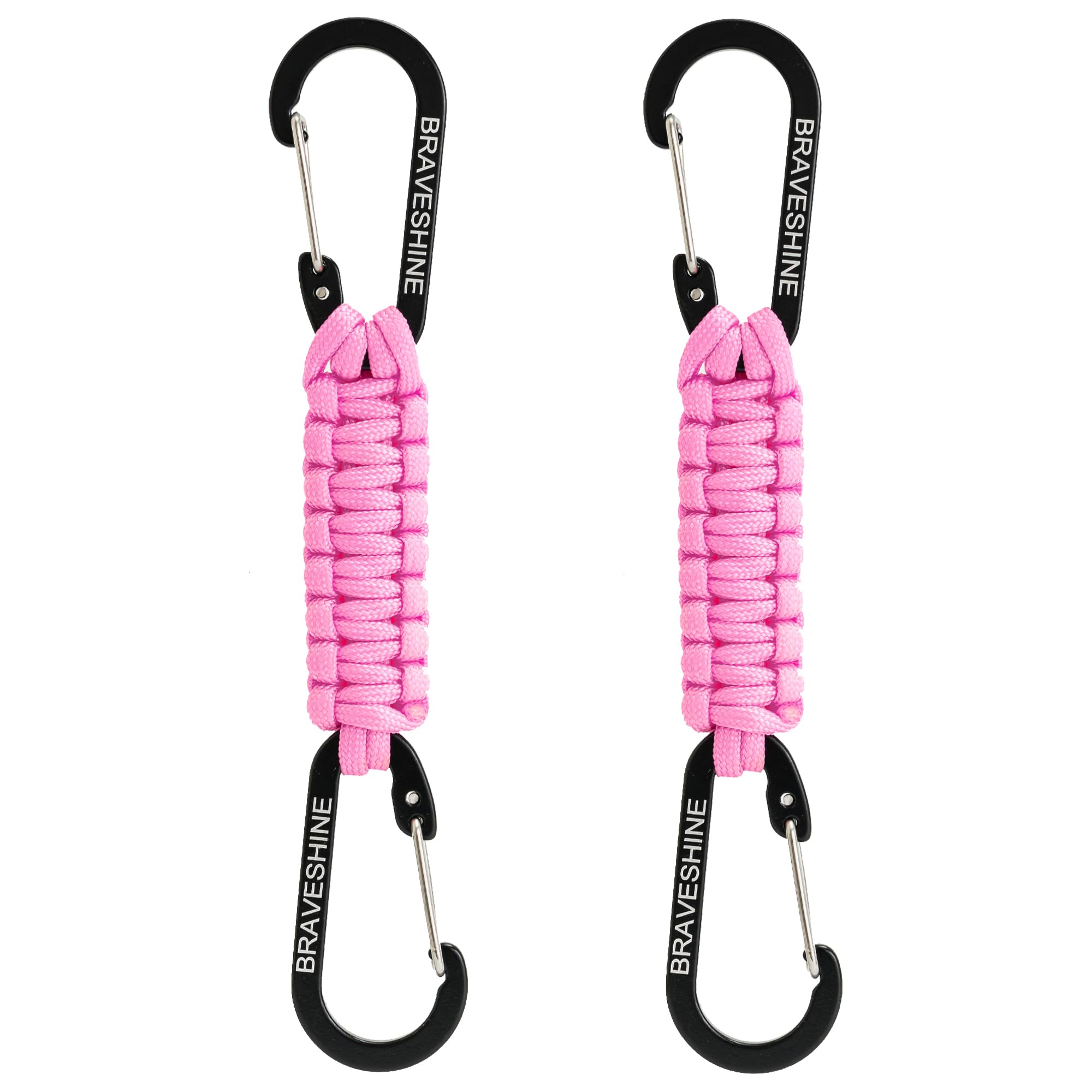 BRAVESHINE Keychain with Snap Hook Carabiner Clips, Paracord Keychain Carabiner Clips with Locking D Ring Hooks Hangers, Heavy Duty Lanyard Key Chain for Car Keys, Backpack, Tools, Men, Women