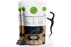 SmartLifeco Biodegradable Dental Floss Picks - Charcoal Thread Flossers for Adults, Natural Teeth Whitening, Eco Friendly Plastic Free Handle, Toothpick Stick Soft on Gums, Zero Waste Vegan, 100x