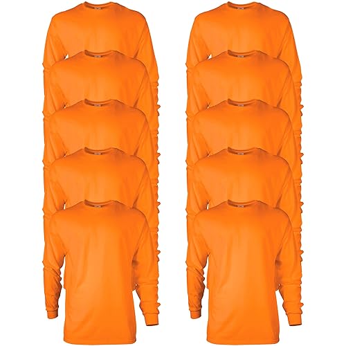 Gildan Men's Ultra Cotton Long Sleeve T-Shirt, Style G2400, Multipack, Safety Orange (10-Pack), 4X-Large
