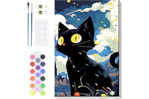 BOWETILE Paint by Numbers for Adults Kids Beginners Framed, Starry Night Cat Adults' Paint-by-Number Kits, Adult Paint by Number Kits on Canvas, Arts and Crafts for Kids Ages 8-12, 8x12in