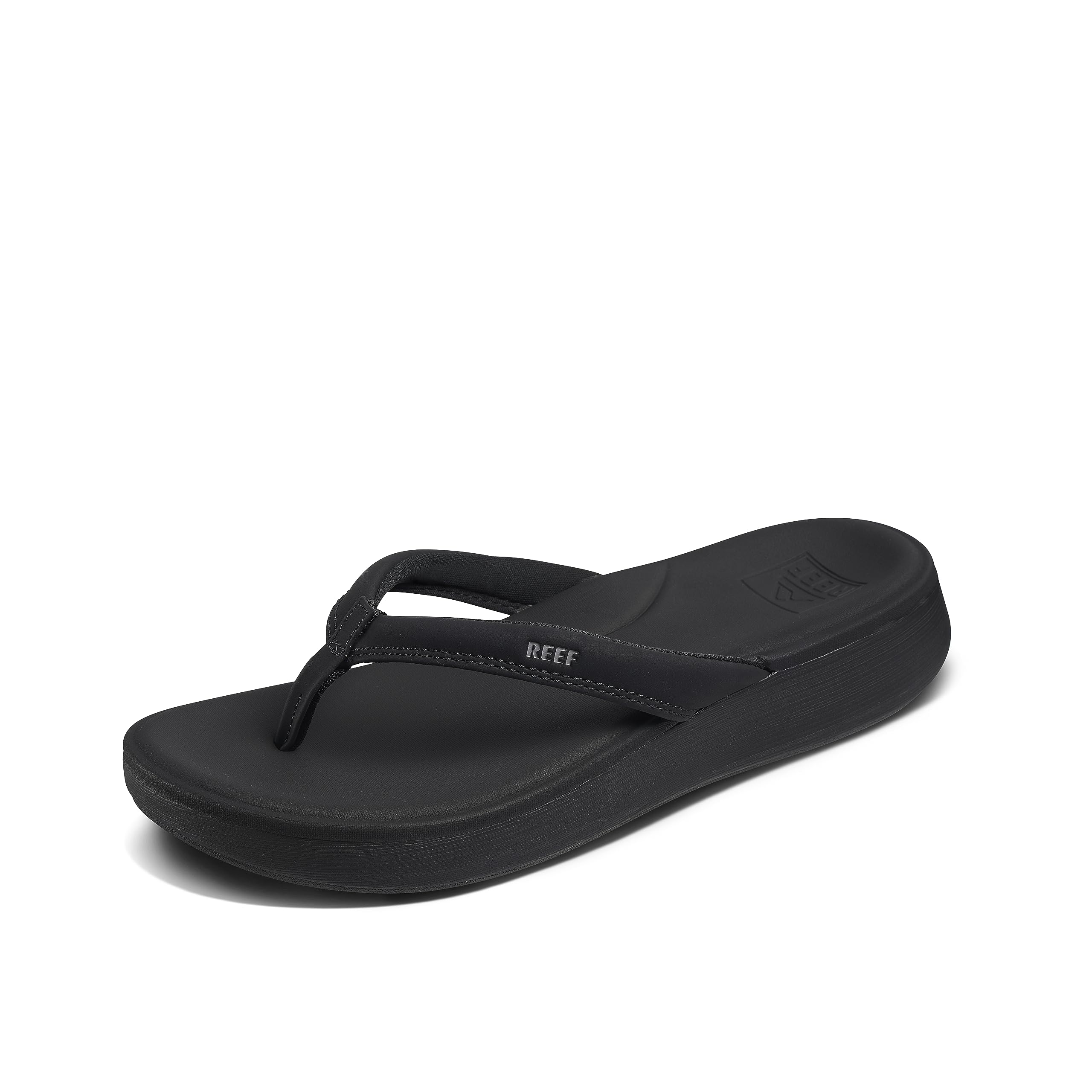 Photo 1 of Reef Cushion Cloud Womens Flip Flop, Super Soft Molded Footbed, Arch Support, Black, 9