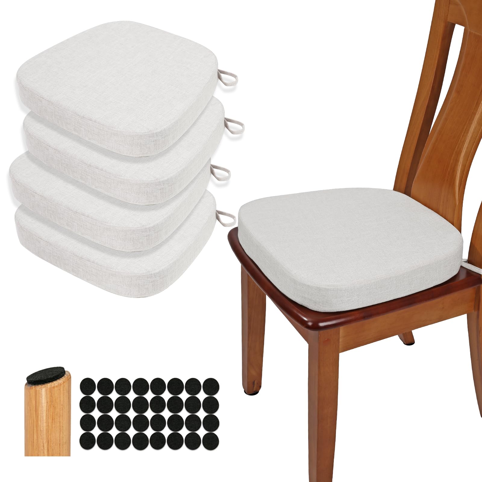 BUYUE Thickened 2.5" Dining Chair Cushions Set of 4, U-Shape High Density Foam Comfortable Chair Pads for Kitchen, Slip Resistant Indoor Seat Cushions (4 PCS, Light Gray) Image