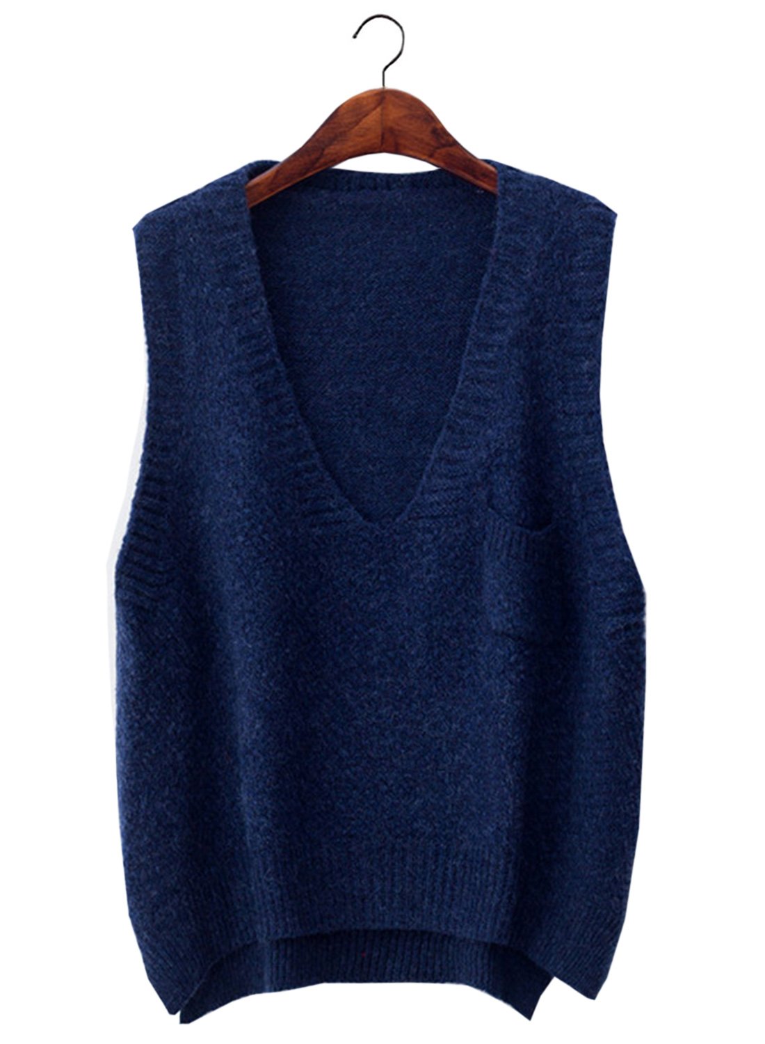 futurino Women's Boxy Solid Color Low V Neck Marled Knitted Sweater