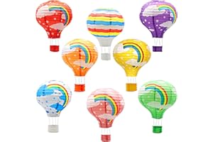 YIOTJUNL Rainbow Hanging Hot Air Balloon Paper Lanterns Set, Party Decoration Christmas Wedding Birthday Party Decor Gift, 12 inch, Pack of 8 Pieces