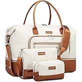 CLOKARS Weekender Bags for Women, Travel Duffle Bag Carry On Overnight Bag with Cosmetics Bag and Crossbody Purse for Gym Hospital, Gifts for Women, Beige Brown