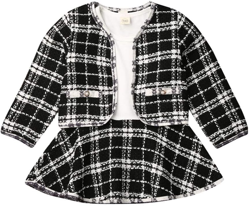 Toddler Baby Girl Plaid Skirt Set Long Sleeve Jacket Coat Tops Party Dress Tutu Skirt Fall Outfit Clothes