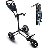 SereneLife Golf Cart Lightweight Foldable Golf Push Cart - Aluminum Folding Trolley with Adjustable Handle, Elastic Bag Straps, Dual Brakes, Scorecard & Cup Holders for Easy Maneuverability
