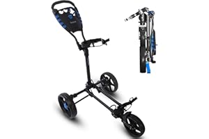 SereneLife Golf Cart Lightweight Foldable Golf Push Cart - Aluminum Folding Trolley with Adjustable Handle, Elastic Bag Straps, Dual Brakes, Scorecard & Cup Holders for Easy Maneuverability